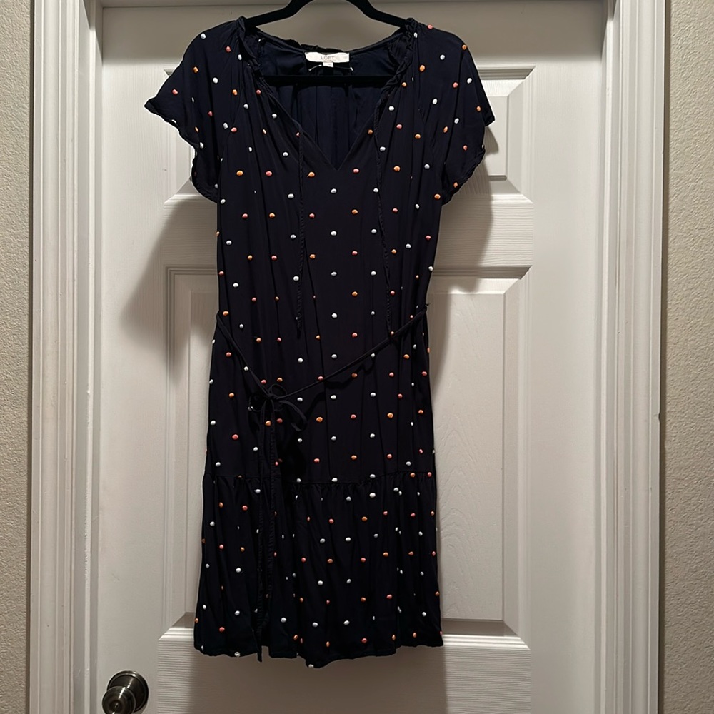 loft Navy polka dot dress size medium.